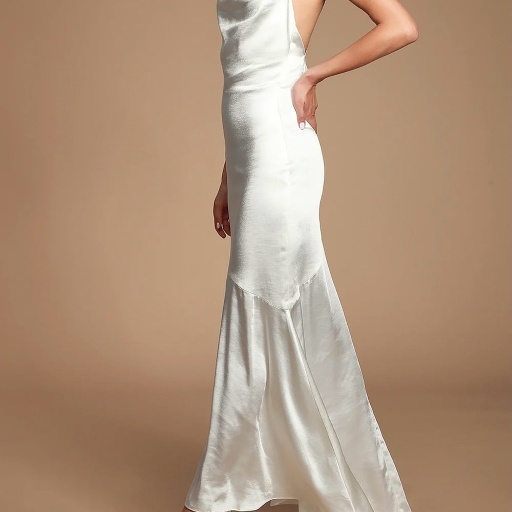 Elegant White Satin Evening Gown